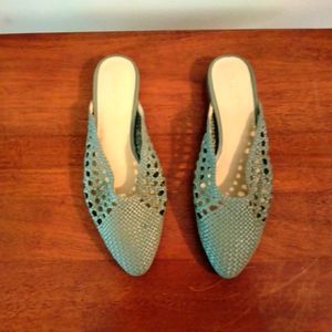 Talbot's sage green slip in mules, flat